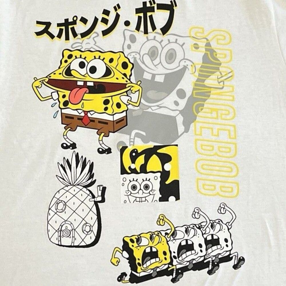 NWT SpongeBob SquarePants TShirt LARGE White Japanese Text Kanji Nickelodeon